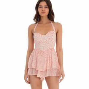 Sky To Moon Pink Floral Halter Romper Size Small